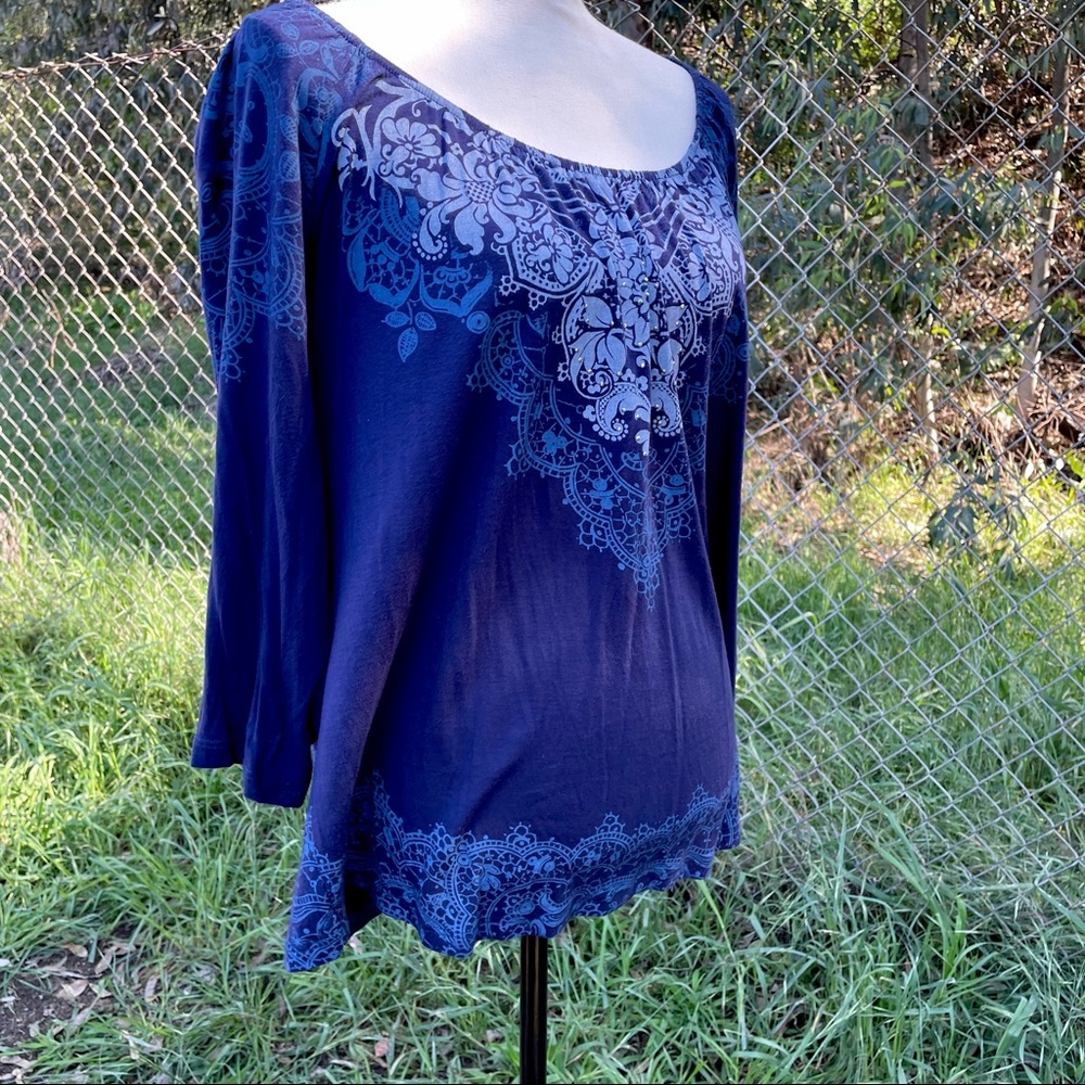 Vanilla Sugar Sz. L Dark Navy Blue Boho-Hippie Embellished Peasant Top